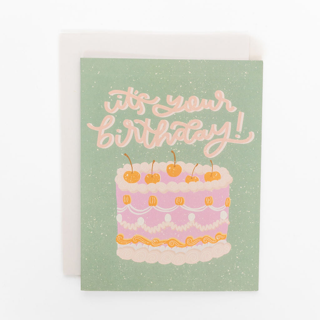 retro birthday cake greeting card hand designed by Fraser Valley digital artist