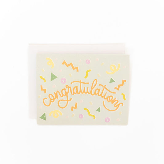 retro confetti congratulations card hand designed by fraser valley artist