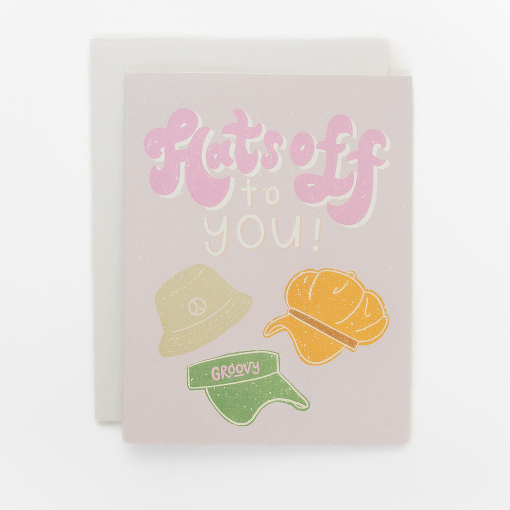 retro hats off to you celebration greeting card hand designed by fraser valley artist