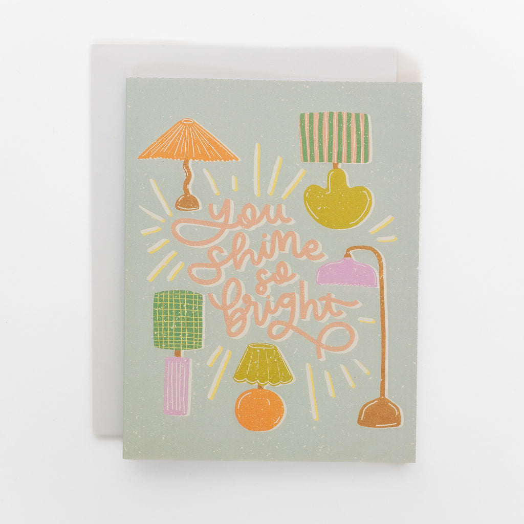 retro vintage lamp shine so bright greeting card hand designed by fraser valley artist