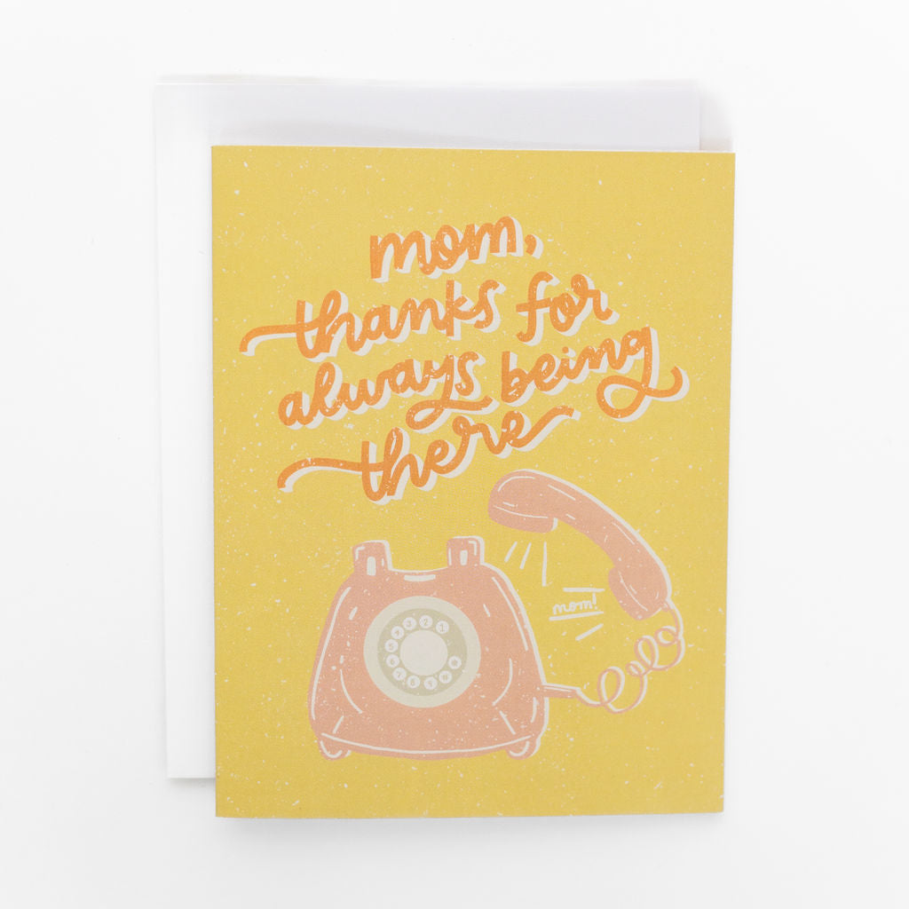 mom, thanks for being there card with retro phone hand designed by fraser valley artist