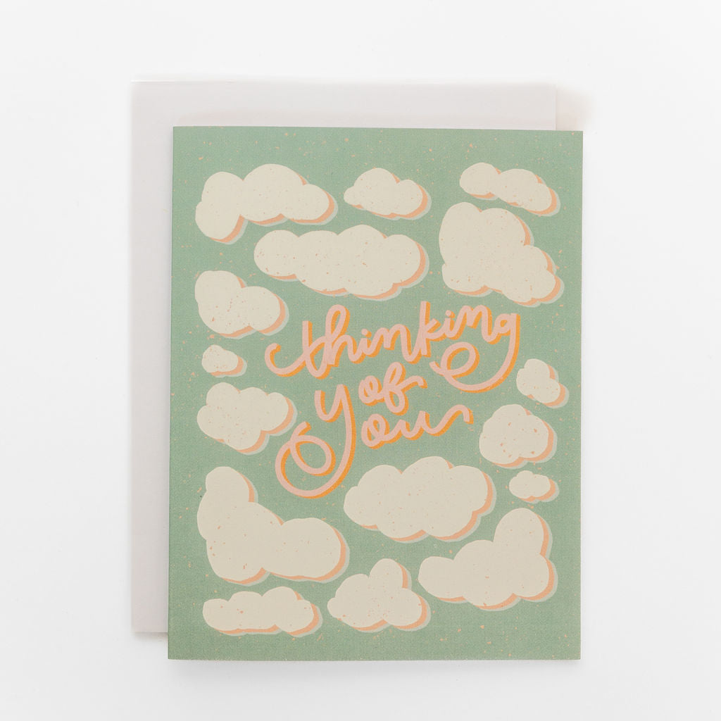 a cloud card that says thinking of you hand designed by fraser valley artist